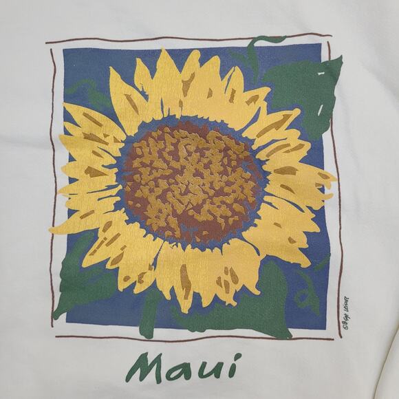 Vintage Maui Sunflower Sweatshirt Women L 26x25 Baggy USA - Picture 14 of 16